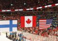 The Canadian flag is raised, along with the flag of the United States of America, and Finland, representing the top 3 Countries in Women's Hockey at the 2010 Olympic Winter Games in Vancouver. Canada claimed the Gold with a 2 - 0 shutout win over the USA. Date 25 February 2010, 19:04 Source Oh, Canada! Author s.yume from Calgary, Canada Camera location 49° 16′ 40.28″ N, 123° 06′ 31.72″ W Kartographer map based on OpenStreetMap.